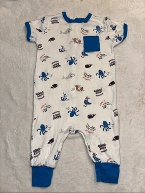 (2 for $10) baby mode Nautical Blue-Trim Baby One-Piece Footie sleeper baby